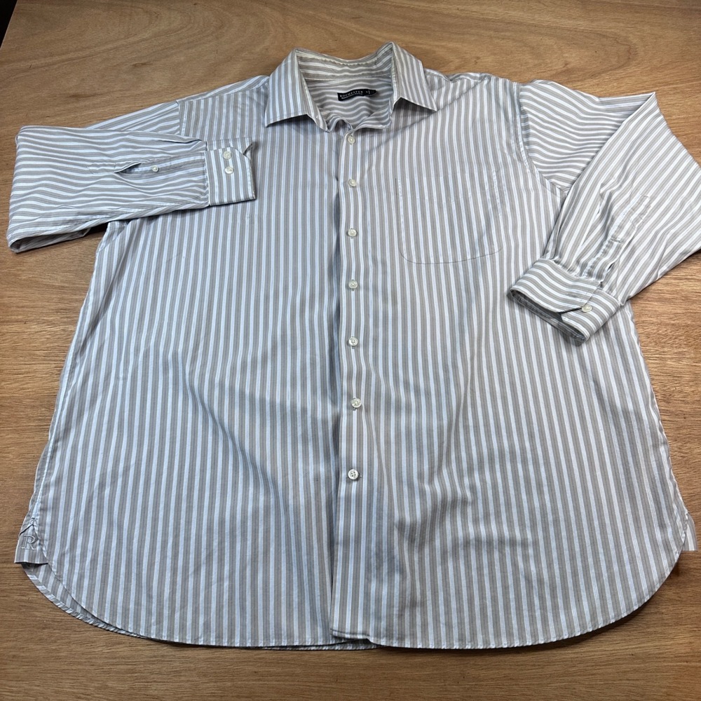 Rochester Egyptian Cotton Non Iron XXL Dress Shirt Mens 18 34/35 Taupe Stripe